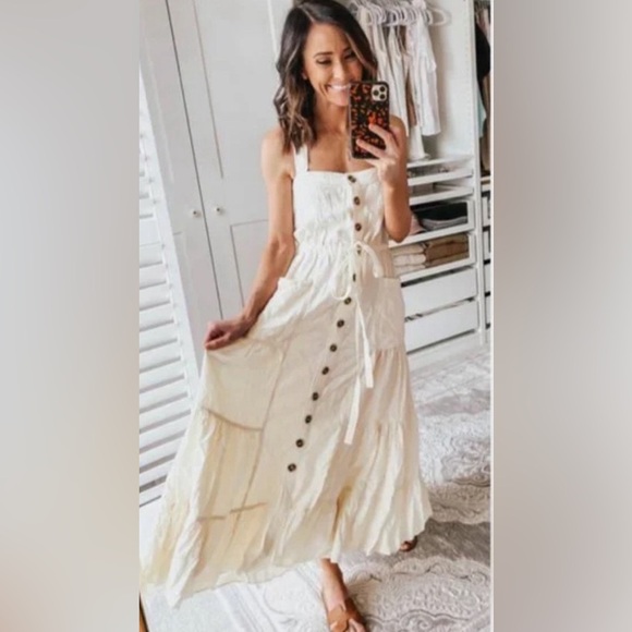 NWT Free people “Catch The Breeze” midi/maxi Dress in ivory, size med (runs big) - Picture 3 of 15